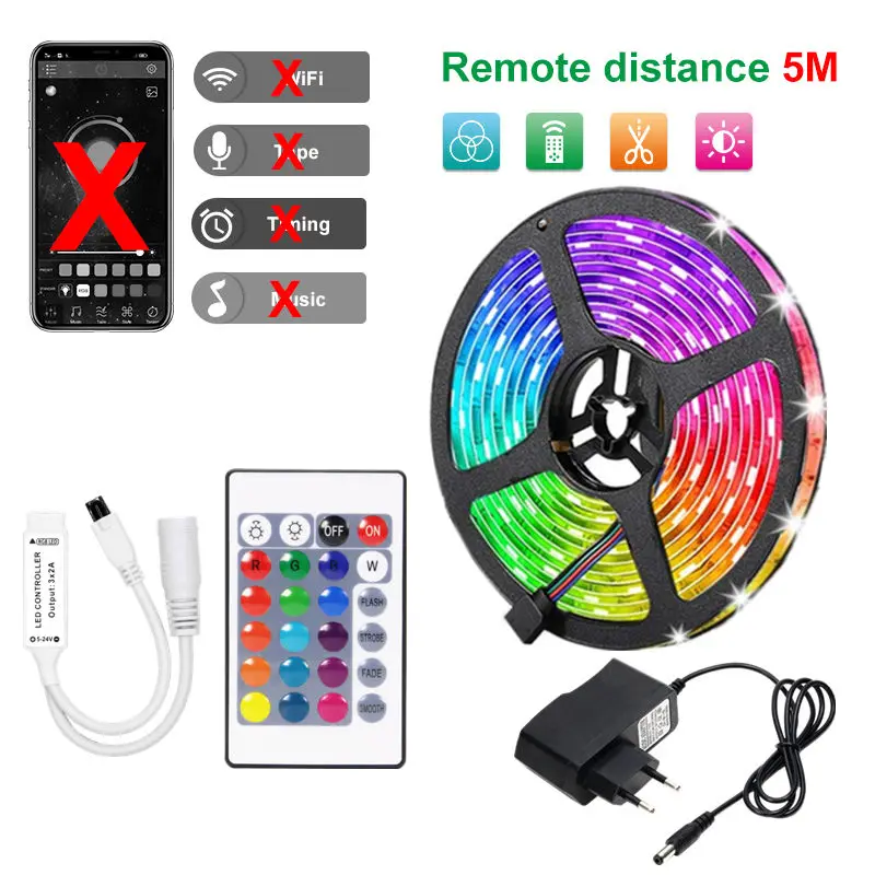 Ass forbruger Brug af en computer RGB LED Strip Light RGB 5050 SMD Flexible Ribbon fita led light strip RGB  5M 10M 15M Tape Diode DC 12V Remote Control Adapter