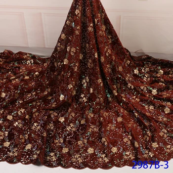 

Latest African Velvet Lace Sequins Tulle Lace Hot New For African Sequence Lace Fabric For Nigerian Wedding Dresses QF2987B-3