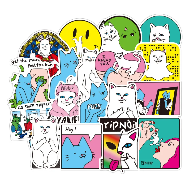 

50 Pcs Middle Finger Cat Sticker For Son-in-law Toy Waterproof Suitcase Sticker Travel Trolley Case Laptop Suitcase Sticker