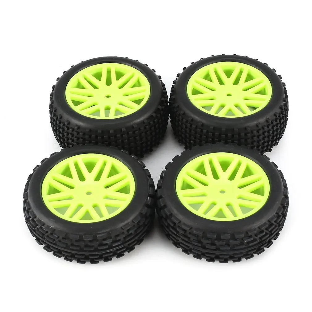 

4pcs Universal 1/10 Scale Off Road Buggy Tires V Hole Wheel Rims Set Front and Rear 12mm Hex Hubs with Foam Inserts