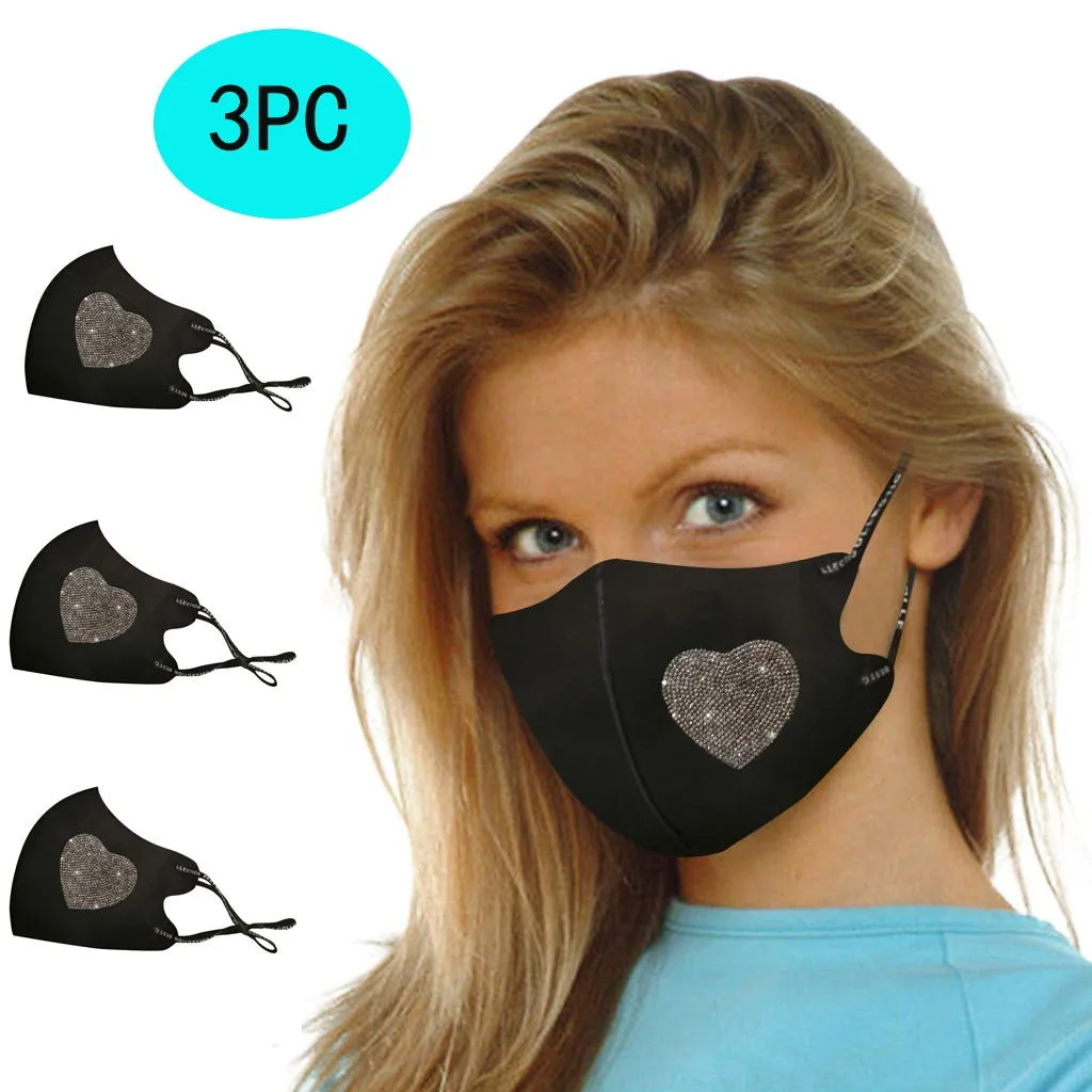Fabric Face Cover Adult Peach Heart Butterfly Black Mouth Mask Diamond Ice Cotton Dust-Proof And Smog-Washable | Аксессуары для