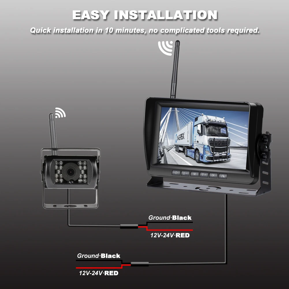 High Definition Wireless Truck Car Monitor 7 CMOS IR Night Vision Reverse Backup Wifi Rear View Camera Parking System 12-24V