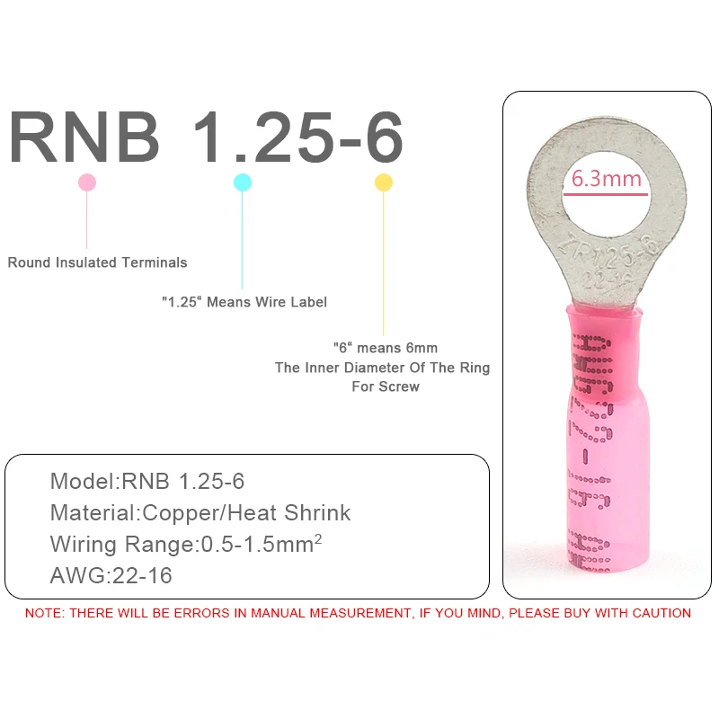 25PCS Heat shrink RV Ring Insulated Terminals Wire Cable Connectors Electrical Wiring Crimp Terminals