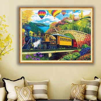 

Train Spring Hot Air Balloon Full Display Square/Round Scenery Landscape Diamond Embroidery 5D Diamond Painting Cross Stitch
