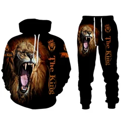 Sweat à capuche tigre Lion impression 3D, costume, pull, pantalon de rue, survêtement, deux pièces, veste surdimensionnée, haut, vêtements 