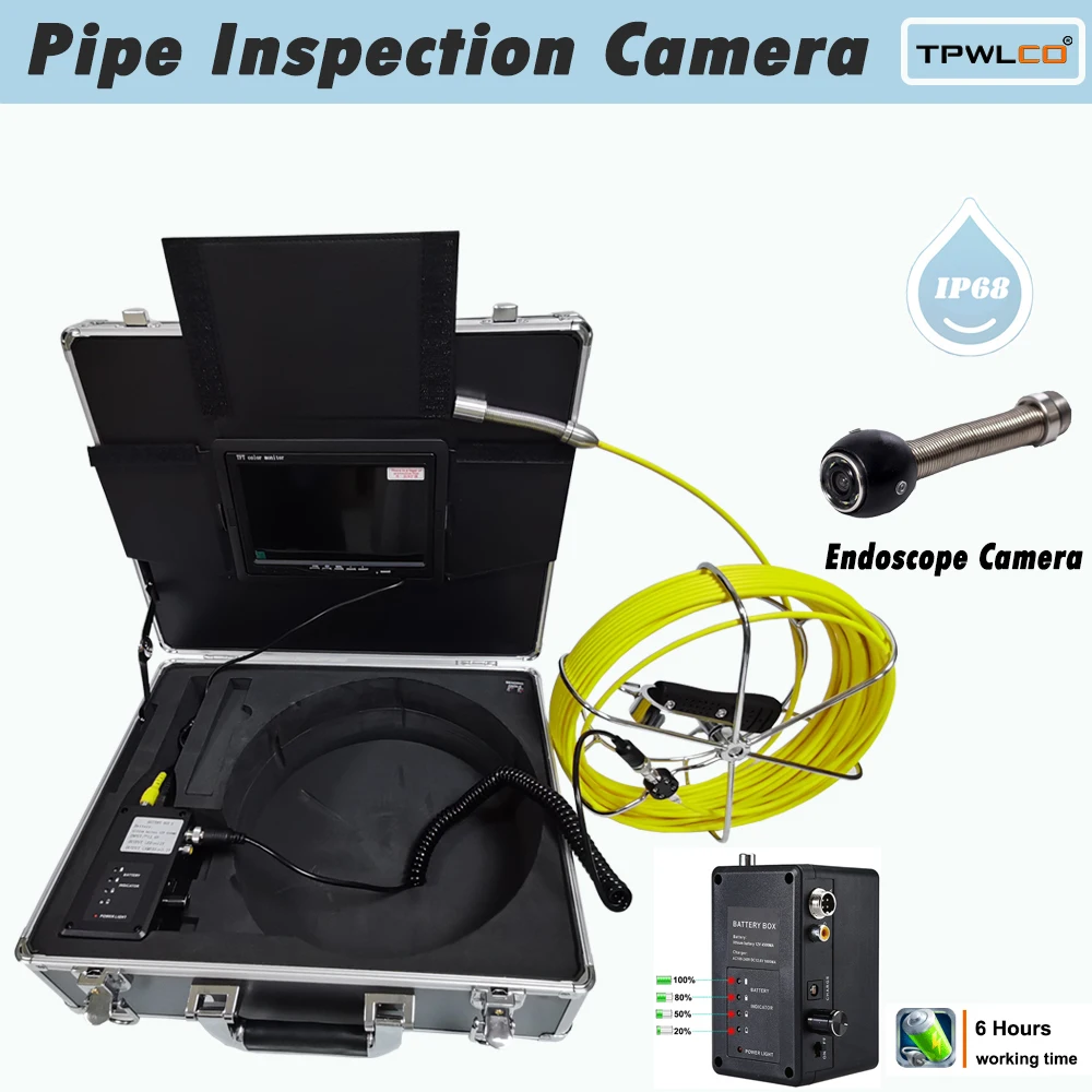 

7" Monitor 20-50M DVR/720P Pipe Inspection Video Camera,17mm Drain Sewer Pipeline Industrial Endoscope System