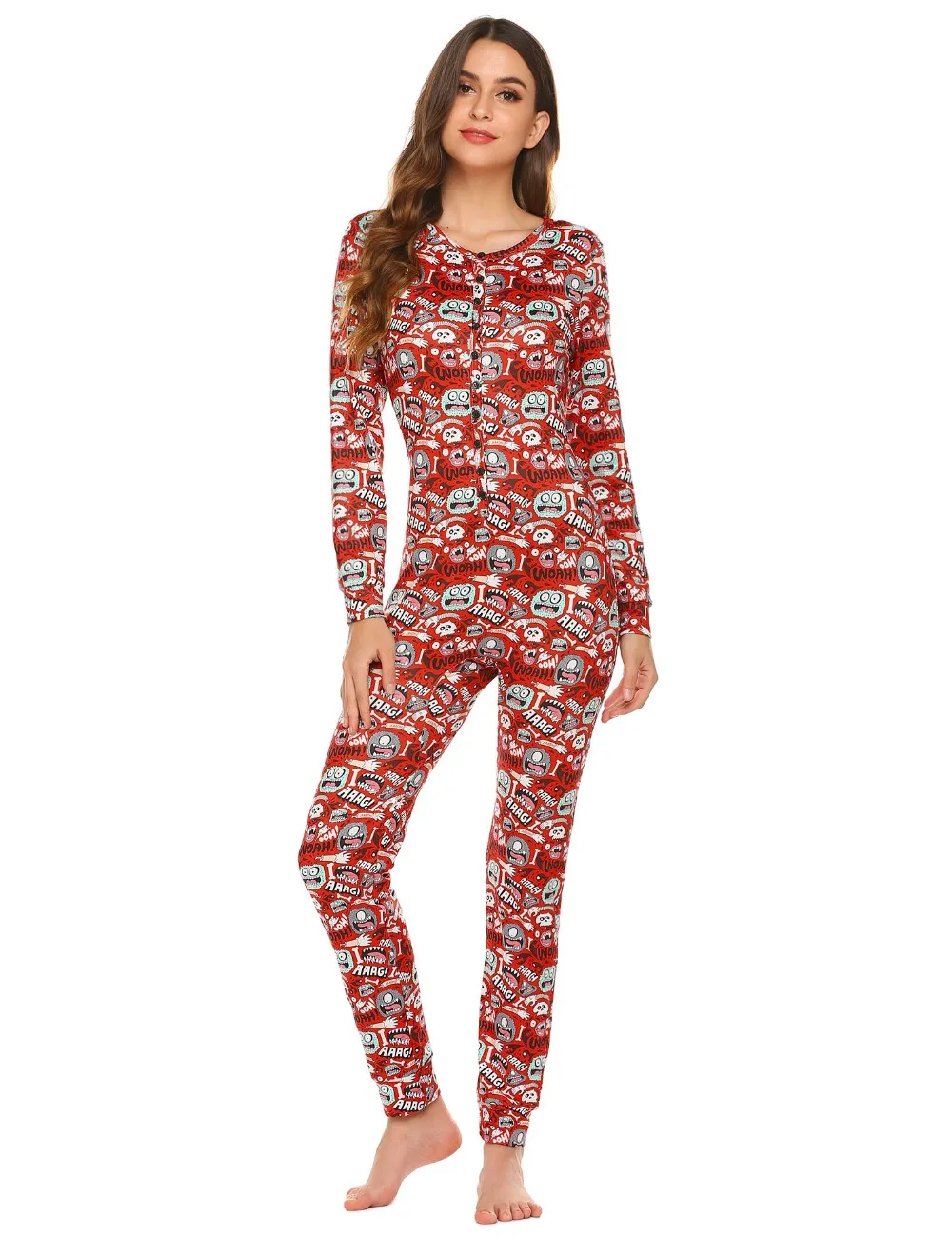 Ekouaer/Пижама-комбинезон для взрослых; женская пижама с длинным рукавом; однотонная тонкая Пижама; мягкая Ночная одежда; Осенняя Повседневная Пижама