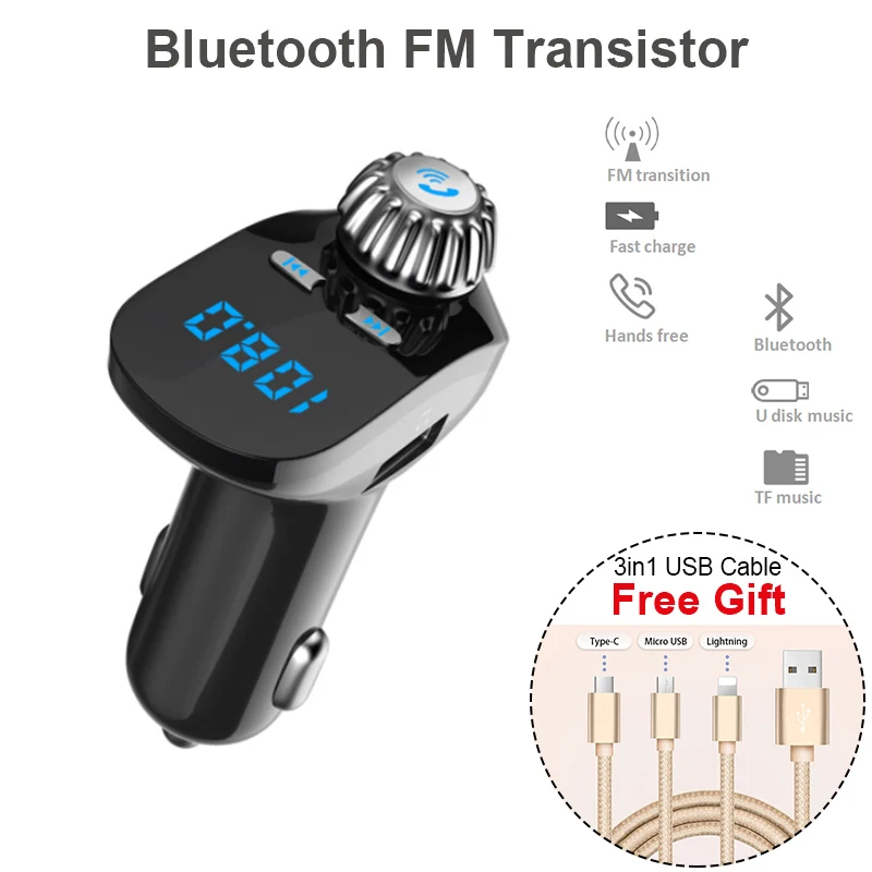 

Car Kit Handsfree Wireless Bluetooth FM Transmitter LCD MP3 Player USB Charger Car Accessories with Apple/ Android USB Cable