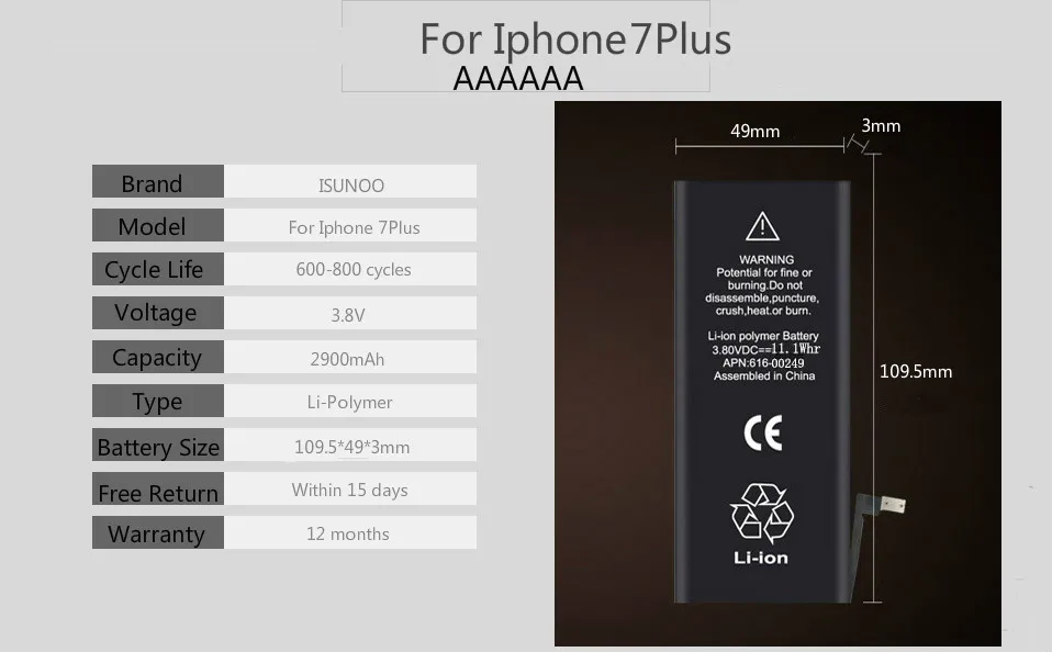 AAAAAA Mobil Батарея для Iphone 6Plus 6S Plus 7G 7 плюс 8G Iphone 8Plus Перезаряжаемые телефон Bateria аккумуляторы+ бесплатный ремонт инструменты чехол