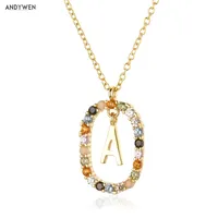 ANDYWEN 925 Sterling Silver Gold Letters A - Z Initial M S C K Alphabet Pendente Long Chain Necklace Say My Name Fine Jewelry 1