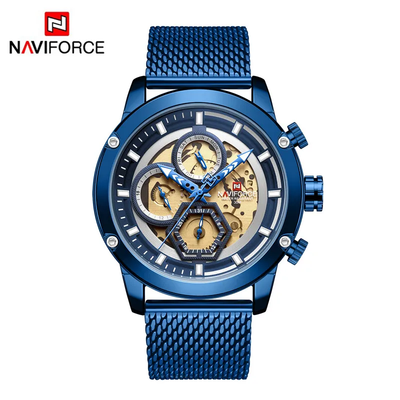 NA916701 without box NAVIFORCE модные мужские часы лучший бренд Роскошные синие спортивные мужские наручные часы военные из натуральной кожи Дата Неделя кварцевые мужские часы 9167 - Цвет: NA916701 without box