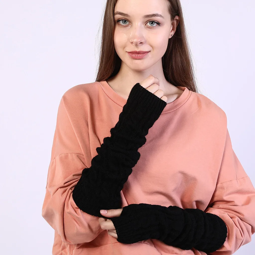 Модные женские зимние длинные вязаные теплые перчатки без пальцев, весна-осень, новая простая Мода