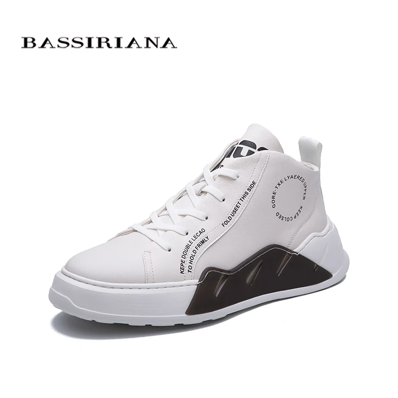 BASSIRIANA 2019 autumn new black white men's shoes leather breathable British fashion flat bottom free shipping | Обувь