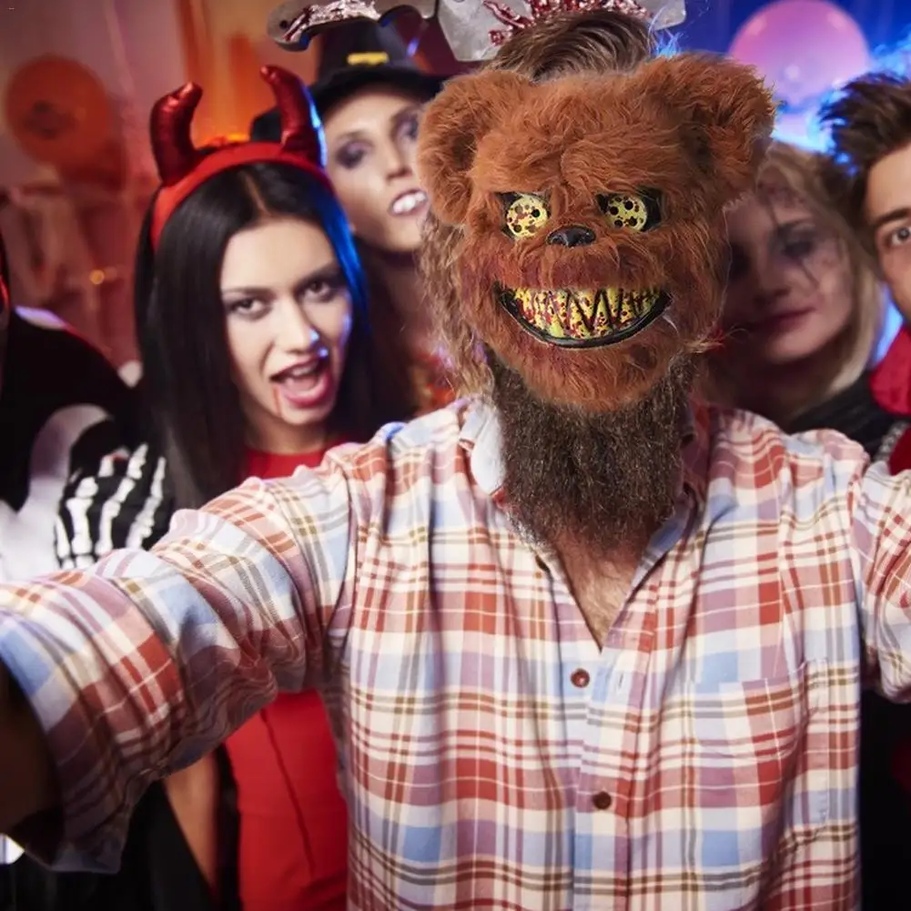 Halloween Mask Bloody Teddy Bear Mask Masquerade Scary Plush Mask Halloween Performance Props Mascarillas Masque Cosplay