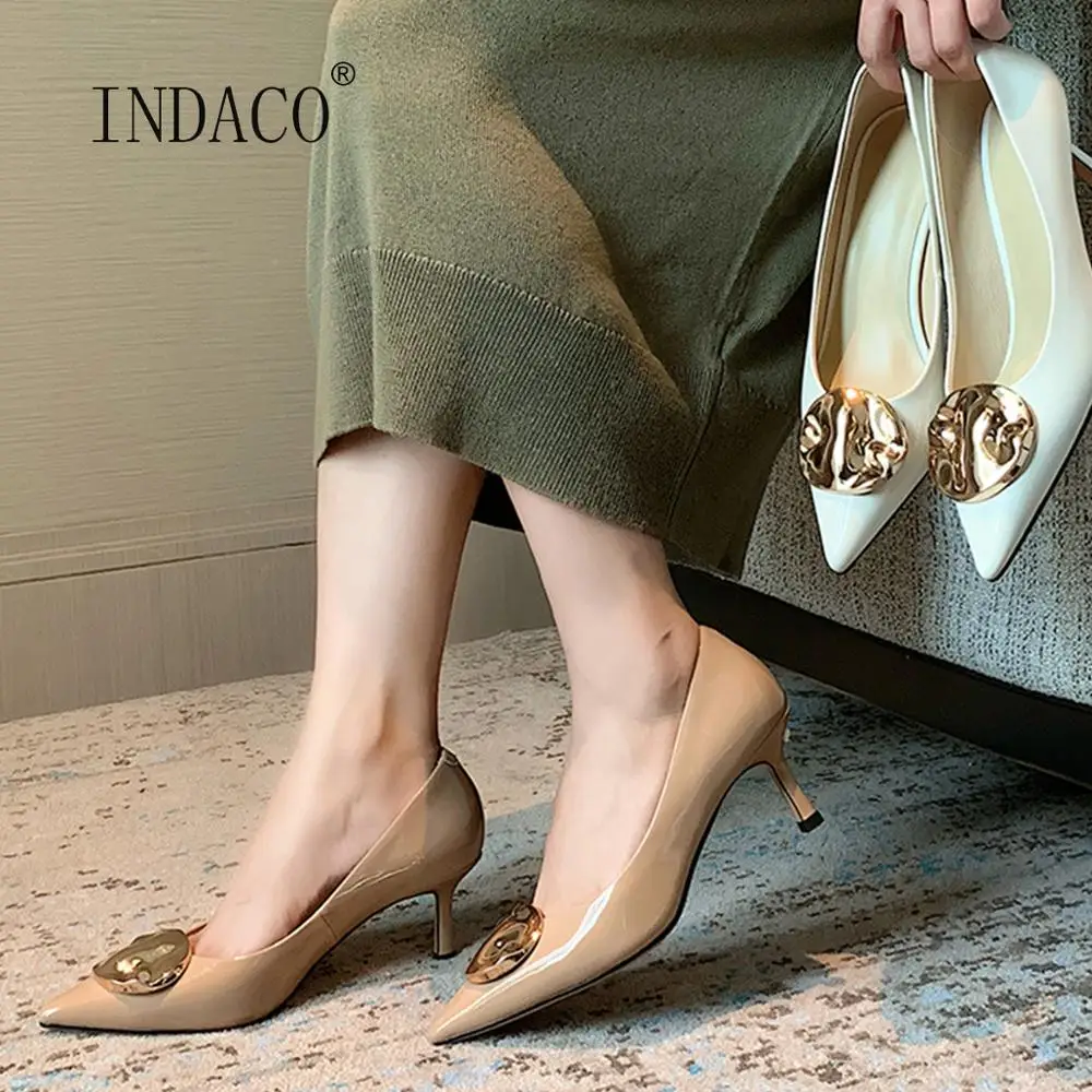 

Pumps Women Heels Pointed Toe High Heel Shoes Metal Decoration White Heels Stiletto Fashion Party Shoes Wedding Shoes