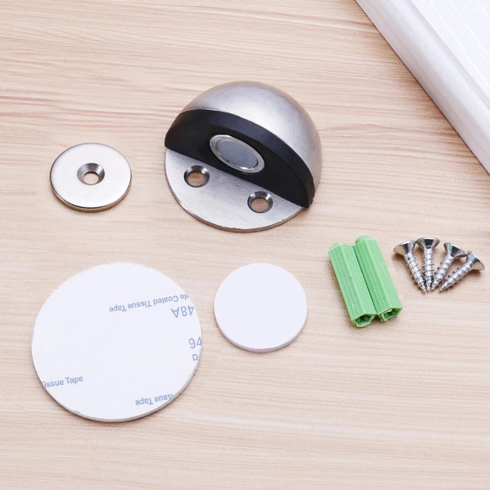 Stainless Steel Rubber Magnetic Door Stopper Non Punching Sticker Hidden Door Holders Floor Mounted Nail-free Stops