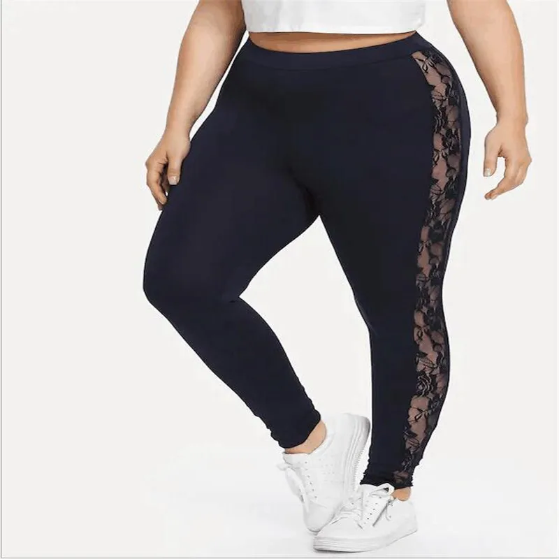 Sexy High Waist Black Lace Leggings Women's Ladies Floral Lace Side Panel Cut Out Black Leggings Plus Size  L XL 2XL 3XL capri leggings