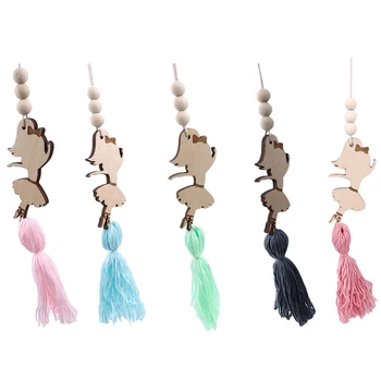 

Nordic Style Cute Animal Shape Wooden Beads Tassel Pendant Kids Room Decoration Wall Hanging Ornament For Photography