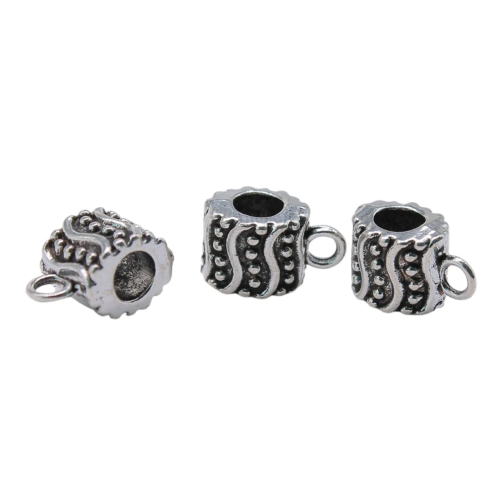 

20pcs 13x8x8mm Carved Pattern Tube Spacers Beads Big Hole Beads Bail Antique Silver Plated Jewelry Components