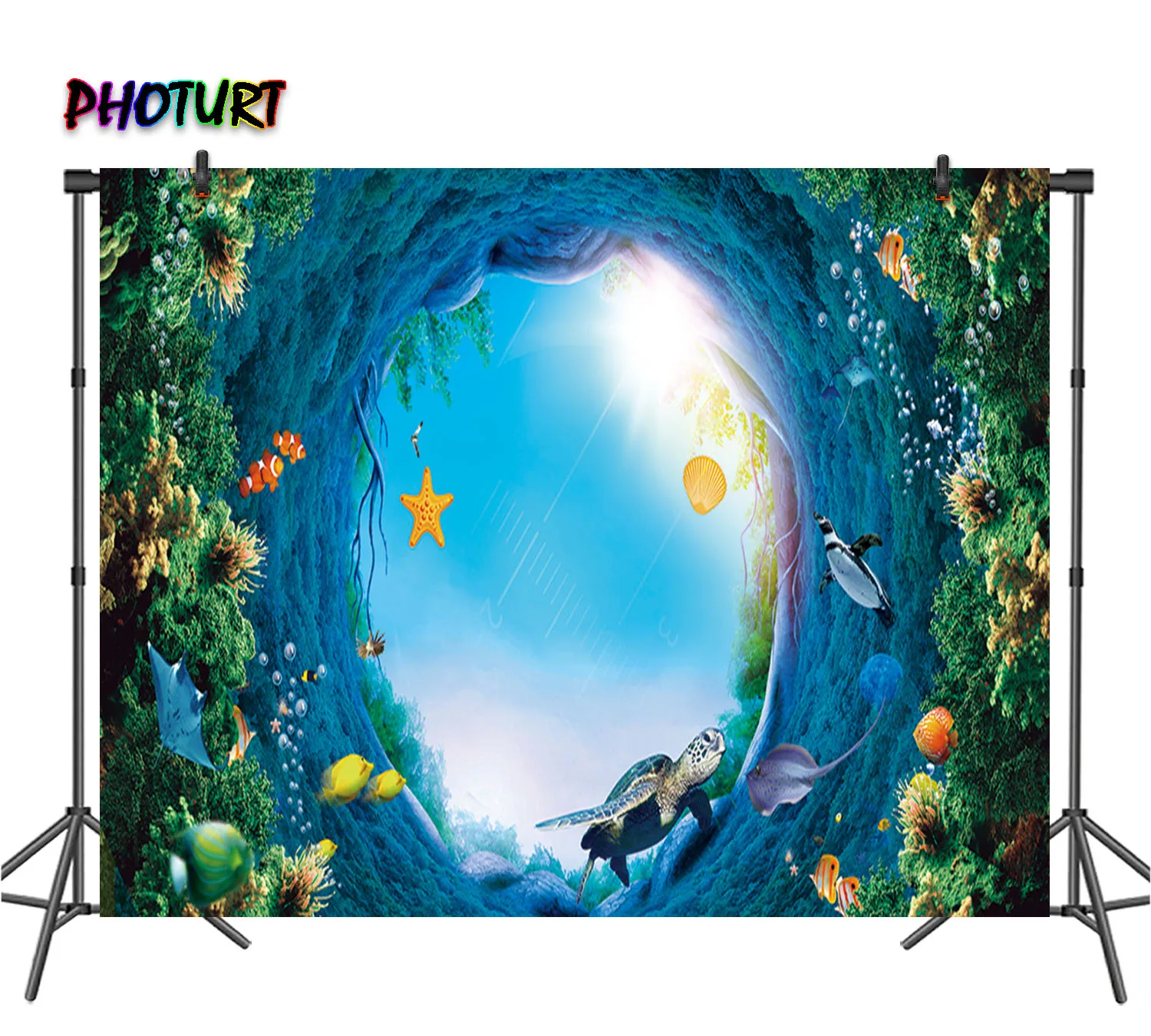 

PHOTURT Undersea World Photography Background Kids Birthday Party Decoration Backdrop Blue Underwater Banner Photo Studios Props