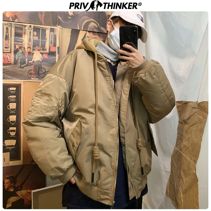 Privathinker, осенне-зимняя куртка-бомбер, Мужская утолщенная теплая уличная куртка с капюшоном, мужская куртка и пальто, модная мужская одежда