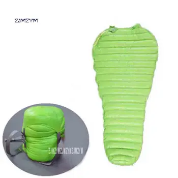 

New Arrival Ultralight Lengthened Mummy Sleeping Bag 95% Goose Down Outdoor Camping Sewn Through Down Sleeping Bag Green / Black