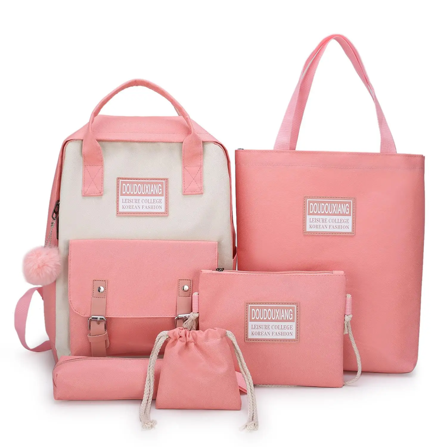 

2020 New Canvas Female Book Bag Backpack 5pcs/set Schoolbag School Bag Travel Pack Fashion Tassel Women Teenage Teenagers Girl