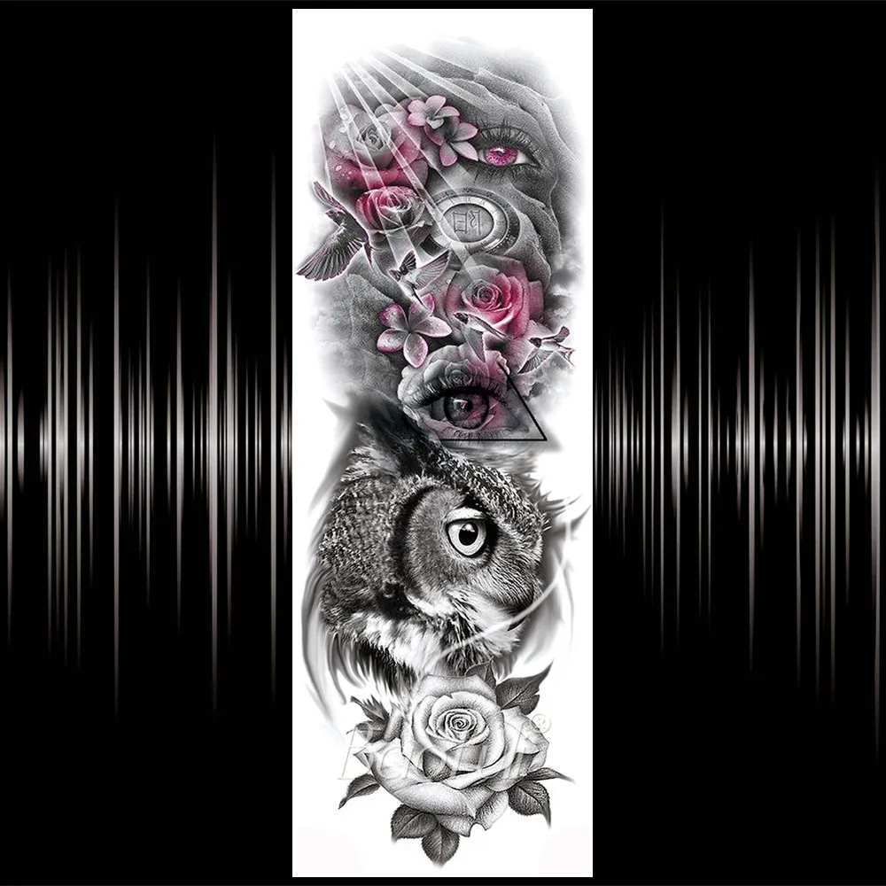 Черный эскиз полный цветок рука темпporary татуировки для женщин мужчин 3D Роза Colck татуировки стикер Watetr передачи поддельные Черепа татуировки ноги - Цвет: BTQB104
