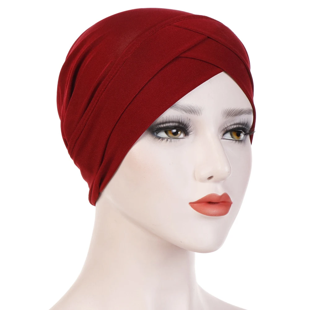 Обложка мусульманский тюрбан Твердые повседневные Модные эластичные тканевые женские шапки элегантные портативные домашние аксессуары на волосы на лбу