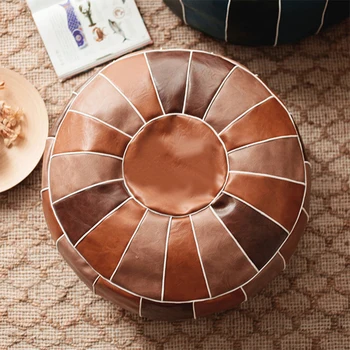 

Moroccan PU Leather Pouf Embroider Craft Hassock Ottoman Footstool Round square Artificial Leather Unstuffed Cushion