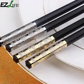 

1 Pair Household Luxury Chinese Gold Dragon Style Chopsticks Non-slip Alloy Chop Chopsticks