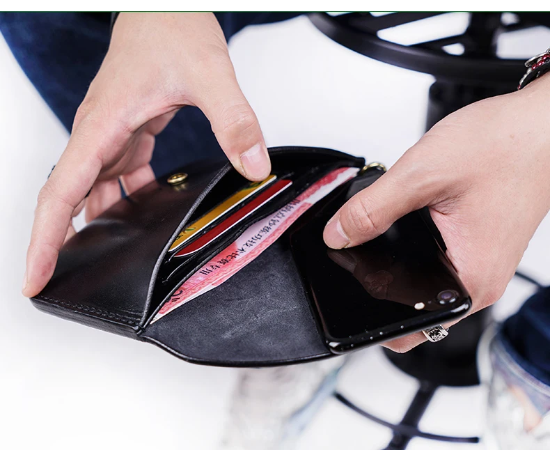 Real Cow Leather Handmade Vintage Men Wallet Wristles Long Luxury Cash Purse Quality Man Card Holder Phone Bag Organizer Wallet