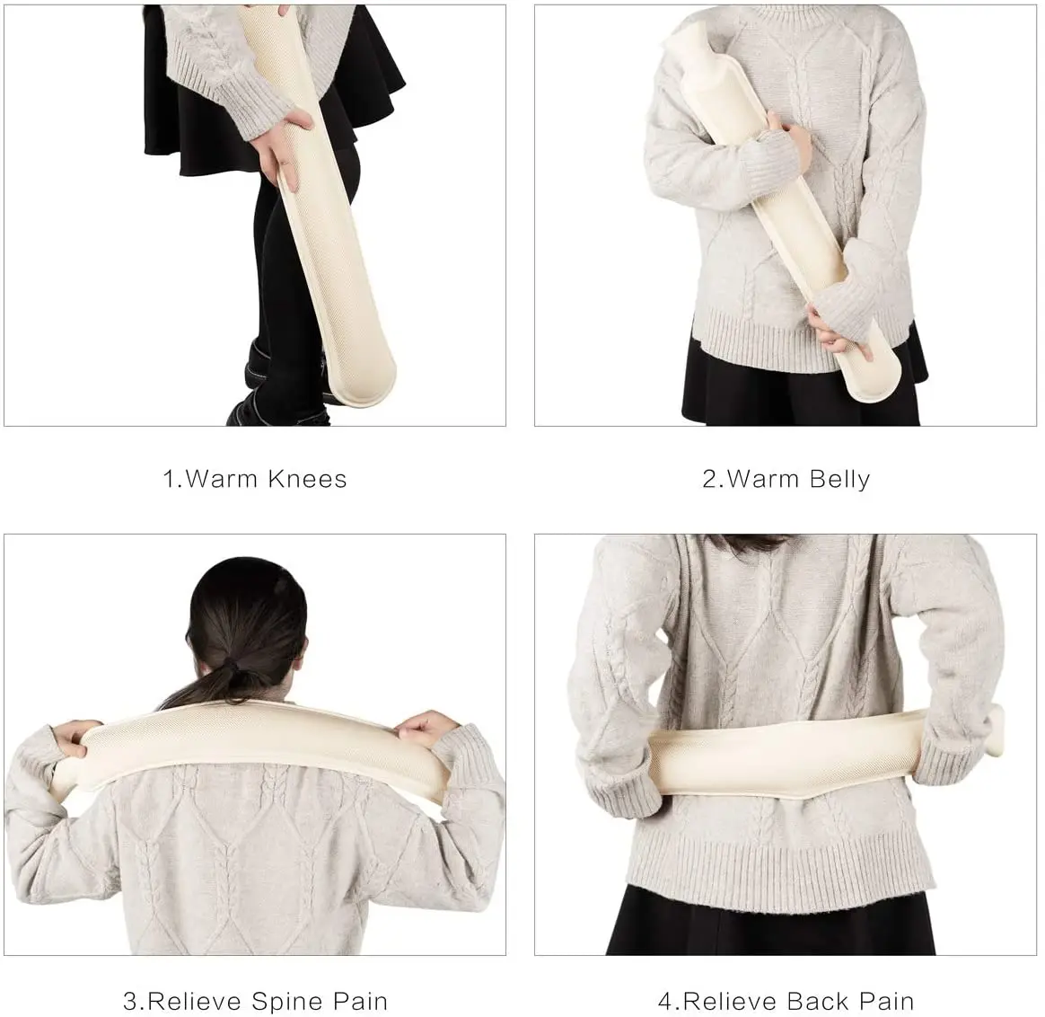 2L Classic Long Hot Water Bottle with Cable Knitted Cover Hot Water Bag Pain Relief Water Heating Pad Gift for Women and Girls