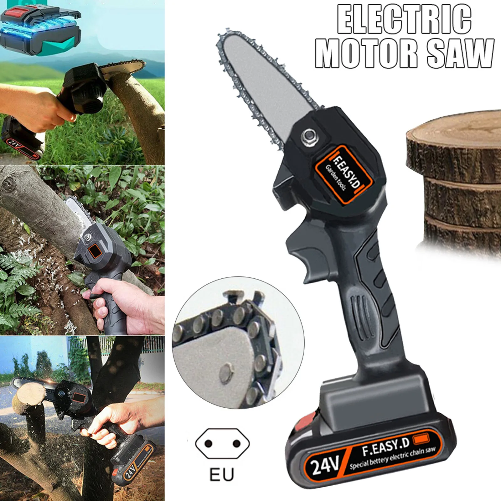 

ANENG 4Inch Cordless Mini Chainsaw Portable 24V Electric Pruning Shears Tool with Replace Cutter Head for Wood Cutting EU Plug