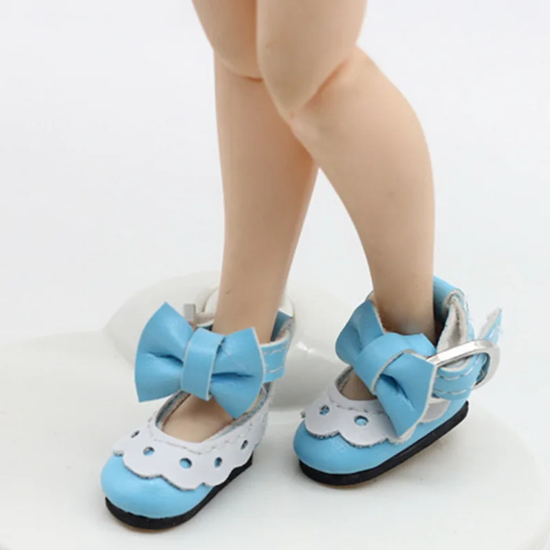 Кожаные кружевные туфли 12 дюймов для Blyth/AZ/Licca/Pullip Doll, 1 пара, 2,8 см, милые кружевные туфли с бантом, кукольные аксессуары - Цвет: Синий