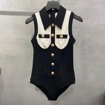 

2020ss summer high quality women patchwork jumpsuits vest female playsuits ddxgz2