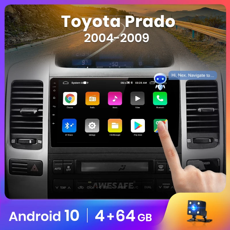 Awesafe px9 para toyota land cruiser prado 120 lexus gx470 rádio do carro reprodutor de vídeo multimídia navegação gps dvd android nenhum 2 din