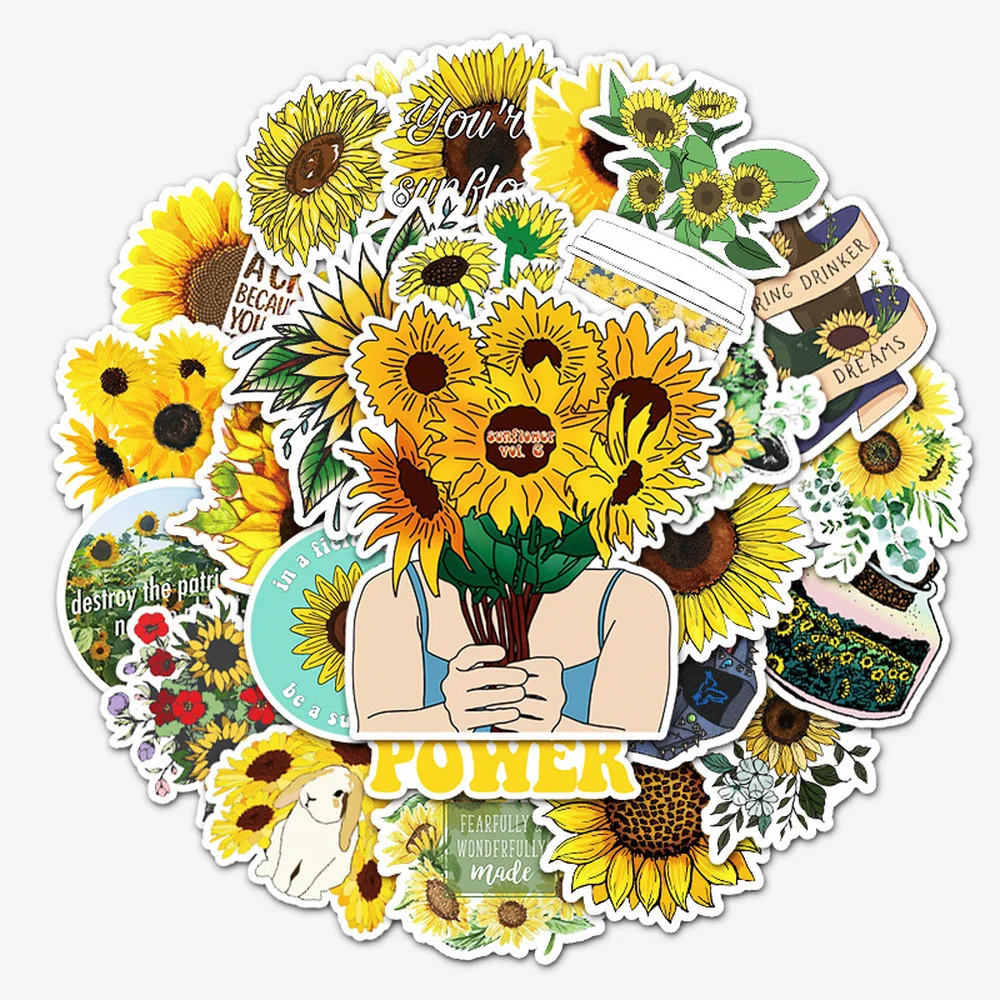 

50PCS Sunflower you are my sunshine Stickers PVC Decal to DIY Scrapbook Laptop Car Suitcase Yellow Vsco Girls Toy Sticker