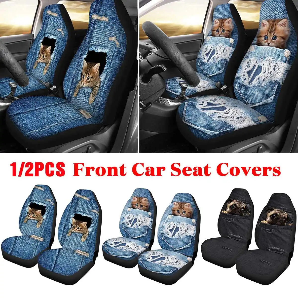 2pcs Universal Front Automobile Car Seat Cover Protector Soft Fabric Fashion Pattern for Most Auto Cars SUV Truck Van