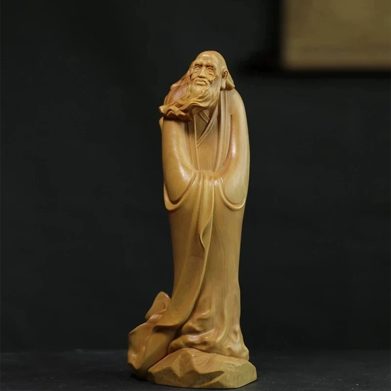 Boxwood 20CM Lao Tzu Sculpture Living Room Feng Shui Wood Statue Collection Taoist Saint Laozi Home Decor | Дом и сад