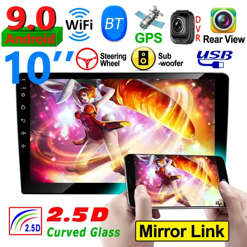Doppel DIN Android 9.0 Auto Stereo GPS Navigation Bluetooth WiFi Radio Empfänger Kopf Einheit Auto