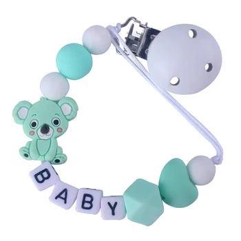 

Baby Silicone Koala Beads Pacifier Clip Anti-Lost BABY Letters Charms Baby Teething Soother Chew Toy Dummy Clips