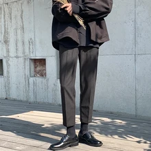 Осень и зима новая шерстяная Мужская Корейская версия свободные дикие тренд сплошной цвет прямые брюки черный/бежевый