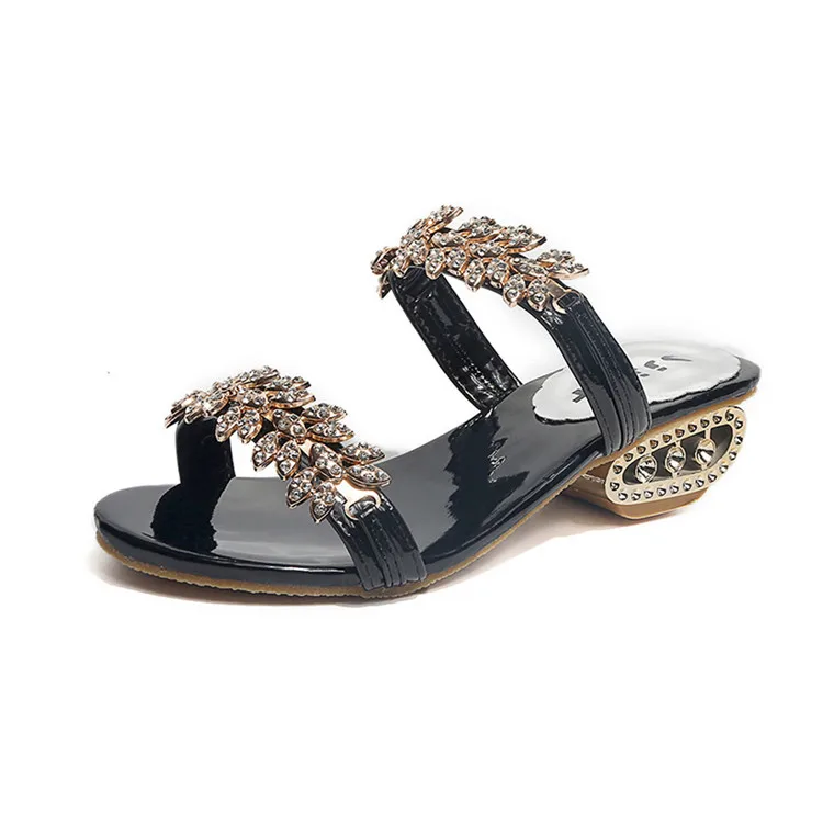 Sexy Rhinestone Women Summer Slippers Low Heel 5CM Fashion Slipper Sandals Ladies Party Wedding Woman Shoes Slides
