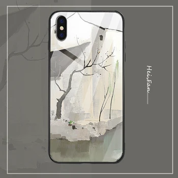 

For iPhone11promax XR XSMAX 6/7/8/8 mobile phone case TPU silicone anti-soft shell Chinese style ink painting glass phone case