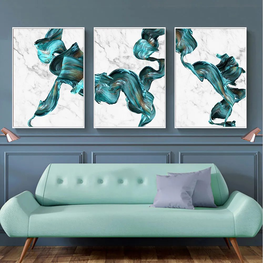 

Abstract Canvas Painting Nordic Geometric Wall Art Marble Blue Fabric Posters And Prints Wall Pictures For Living Room Decor