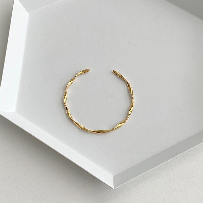 Peri'sbox Gold Color Wave Shape Twisted Bangles Thin Geometric Bangles for women Minimalist Open Bangles Adjustable 2020 Jewelry - Image 5