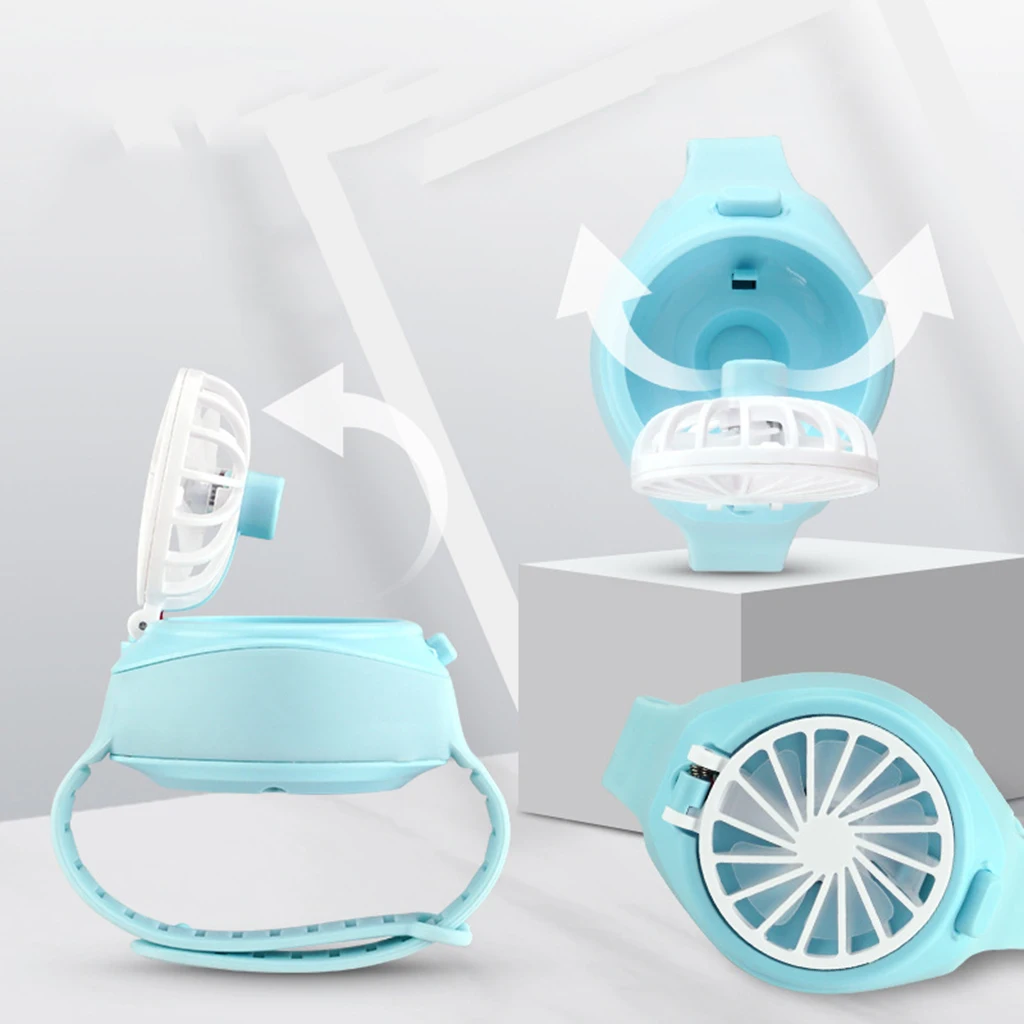Portable Watch Fan USB Mini Personal Air Cooling Fan Student Wrist Fan Blue