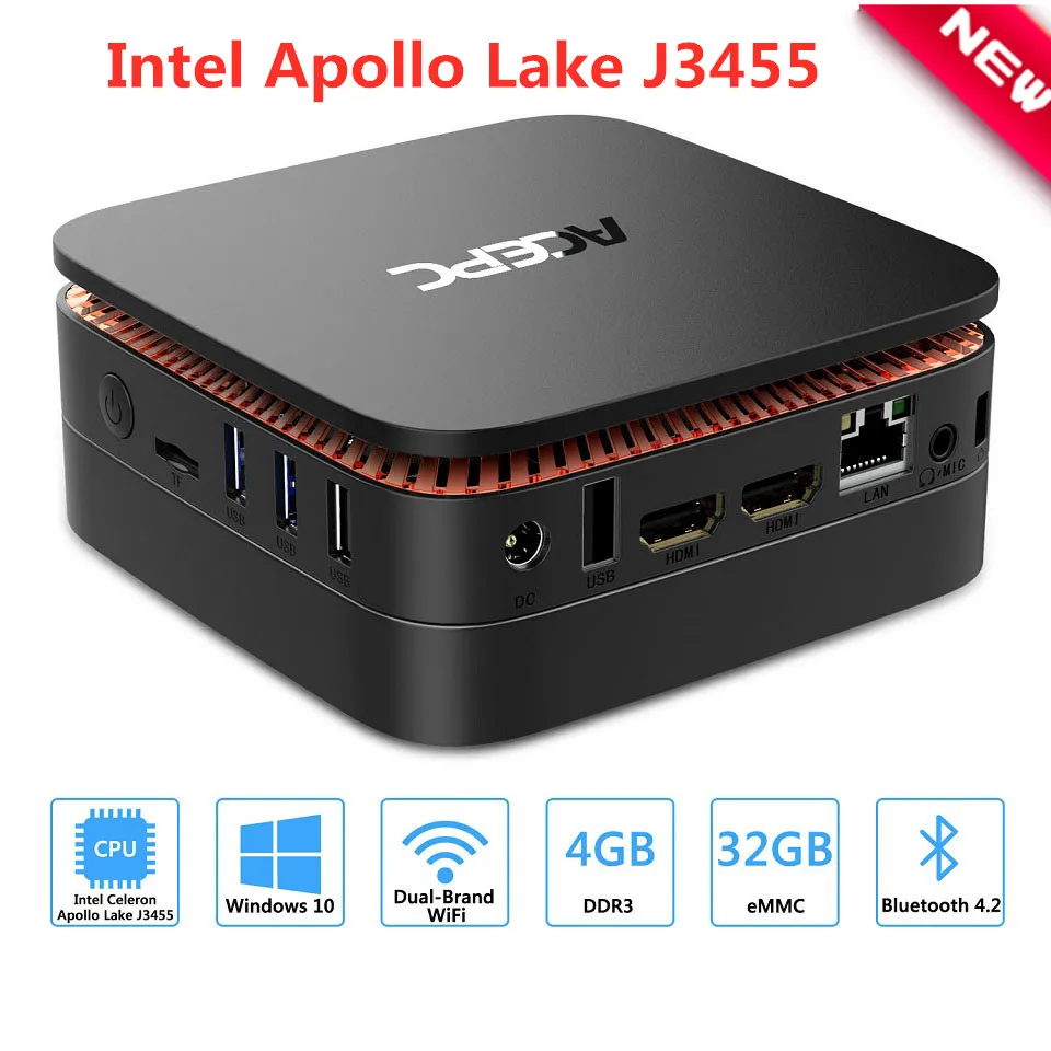 

Mini Computer Windows10 Intel Apollo Lake J3455 Fanless PC 4G RAM 64G ROM Intel Celeron mini pc wifi 4K USB3.0 computer desktop