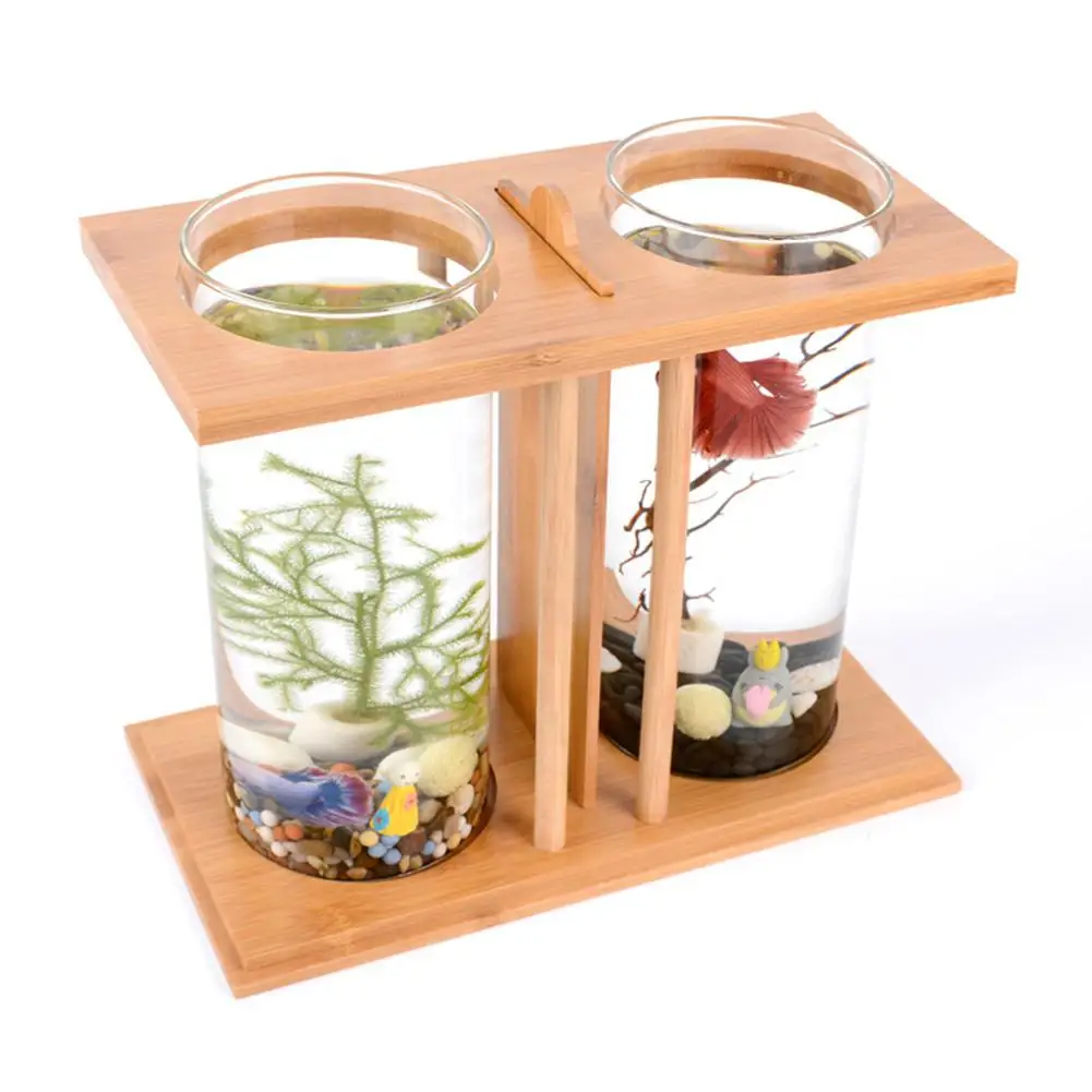 

Desktop mini fish tank aquarium creative bamboo ecological fish tank primary color outer hollow cylinder home decoration